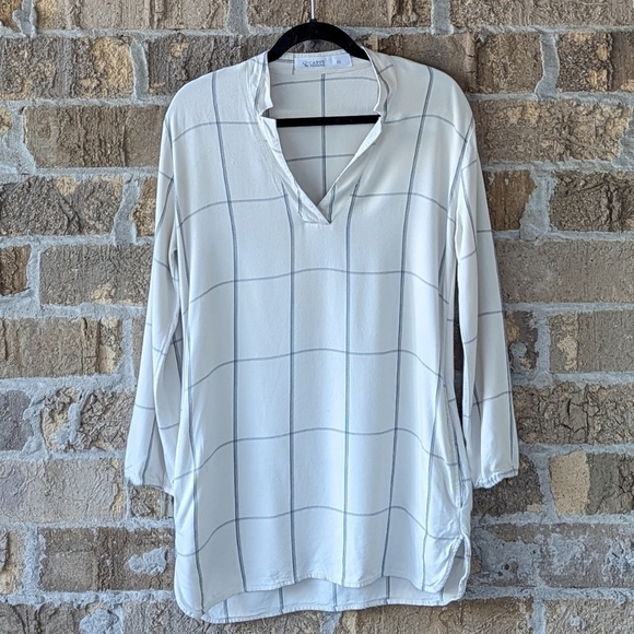 Carve Designs Hammond Tunic Long Sleeve Windowpane Longline Blouse XS Coastal - Picture 1 of 10